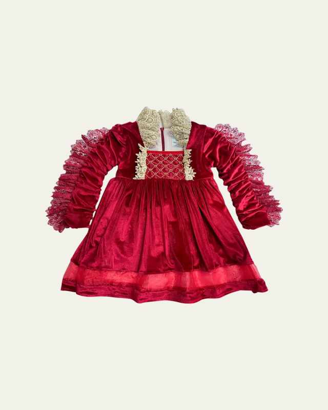 Girl's Victoria Lace Trim Beaded Victorian Inspired Dress, Size 2T-12
